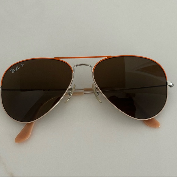 EUC Ray-Ban polarized aviator sunglasses with orange and gold rim - Picture 3 of 5